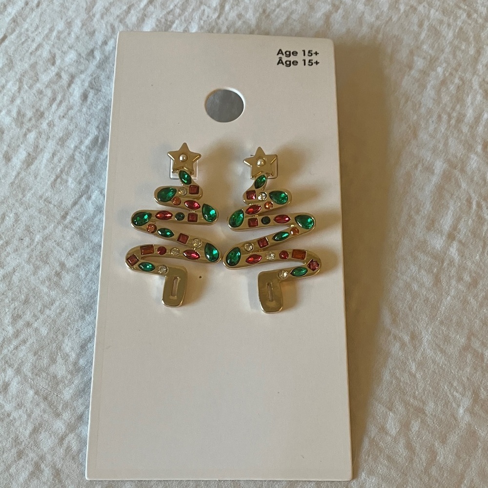 GAP: Gold Tone Festive Christmas Tree Holiday Earrings